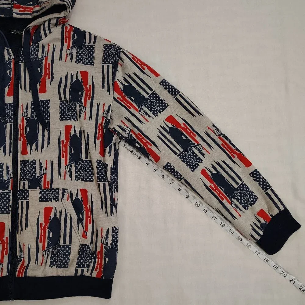 Canyon Creek Hooded Sweatshirt Sz Medium Deer Huning American Flag Sherpa Lining - Picture 11 of 16